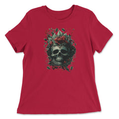 Skull with Red Flowers & Leaves Floral Gothic design - Women's Relaxed Tee - Red