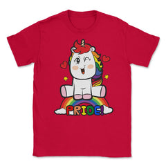 LGBTQ Pride Unicorn Sitting on top of a Rainbow Equality product - Red