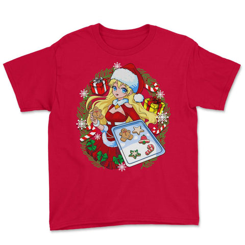 Anime Christmas Santa Girl with Xmas Cookies Cosplay Funny print - Red
