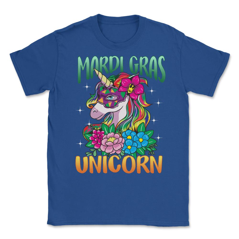 Mardi Gras Unicorn with Masquerade Mask Funny product Unisex T-Shirt - Royal Blue
