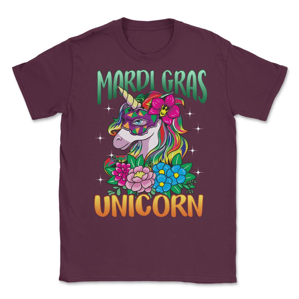 Mardi Gras Unicorn with Masquerade Mask Funny product Unisex T-Shirt - Maroon