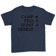 Funny Camp Fish Hunt Repeat Camping Fishing Hunting Gag graphic Youth - Navy