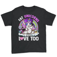 Fat Unicorns need love too! Hilarious Chubby Unicorn print - Youth Tee - Black
