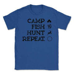 Funny Camp Fish Hunt Repeat Camping Fishing Hunting Gag graphic - Royal Blue