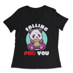 Falling Pho You Panda Pho Sho Funny Vietnamese Cuisine graphic - Women's V-Neck Tee - Black