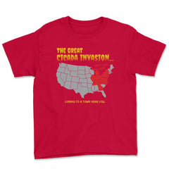 Cicada Invasion Coming to These States in US Map Funny print Youth Tee - Red