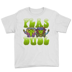 Peas Dude Funny Hippie Peas Foodie Peace Dude Pun graphic Youth Tee - White