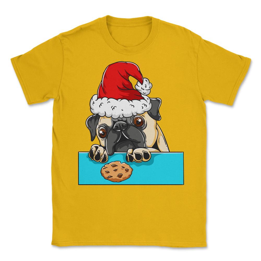 Pug Dog with Santa Claus Hat Funny Christmas Gift Unisex T-Shirt - Gold