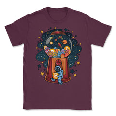 Bitcoin & Planets Gumball Machine Astronaut Hilarious Theme print - Maroon