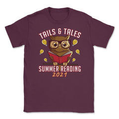 Summer Reading 2021 Tails & Tales Funny Kawaii Smart Owl graphic - Maroon