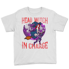 Head Witch in Charge Halloween Cute Funny Youth Tee - White