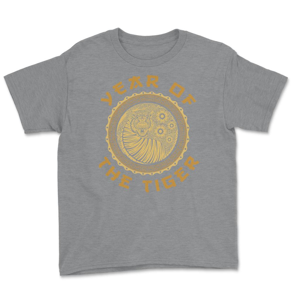 Year of the Tiger 2022 Chinese Golden Color Tiger Circle design Youth - Grey Heather