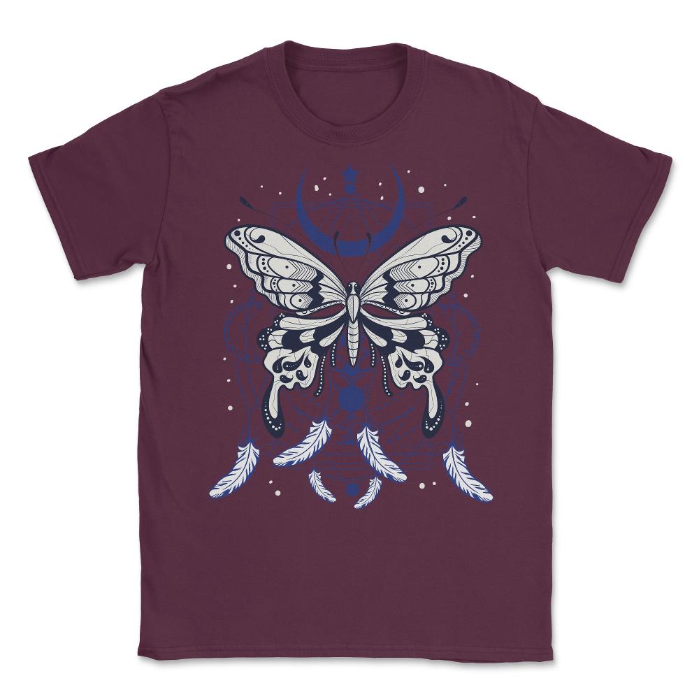 Butterfly Dreamcatcher Boho Mystical Esoteric Art print Unisex T-Shirt - Maroon