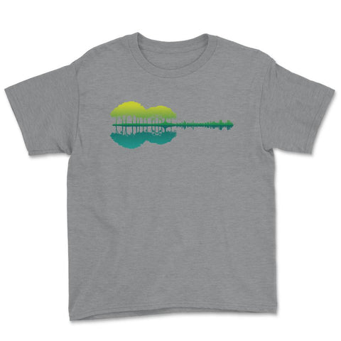 Guitar Lake Reflections Music & Guitar Lover Nature print Youth Tee - Grey Heather