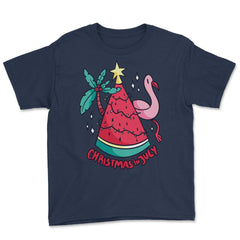 Christmas in July Funny Summer Xmas Tree Watermelon design Youth Tee - Navy