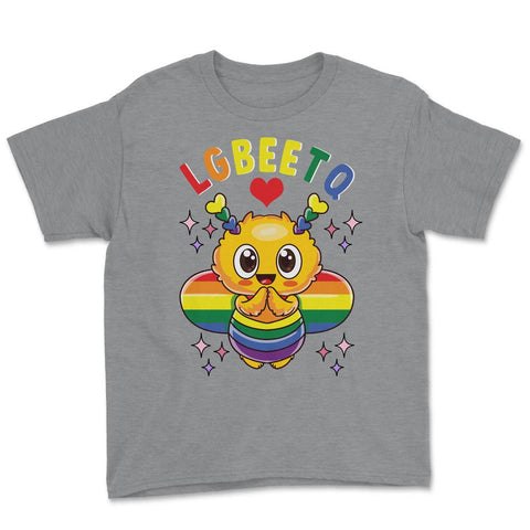 LGBEETQ Cute Bee in Rainbow Flag Colors Gay Pride print Youth Tee - Grey Heather