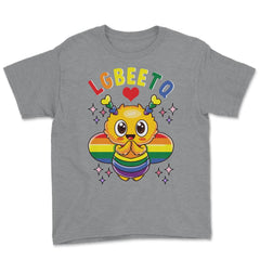 LGBEETQ Cute Bee in Rainbow Flag Colors Gay Pride print Youth Tee - Grey Heather