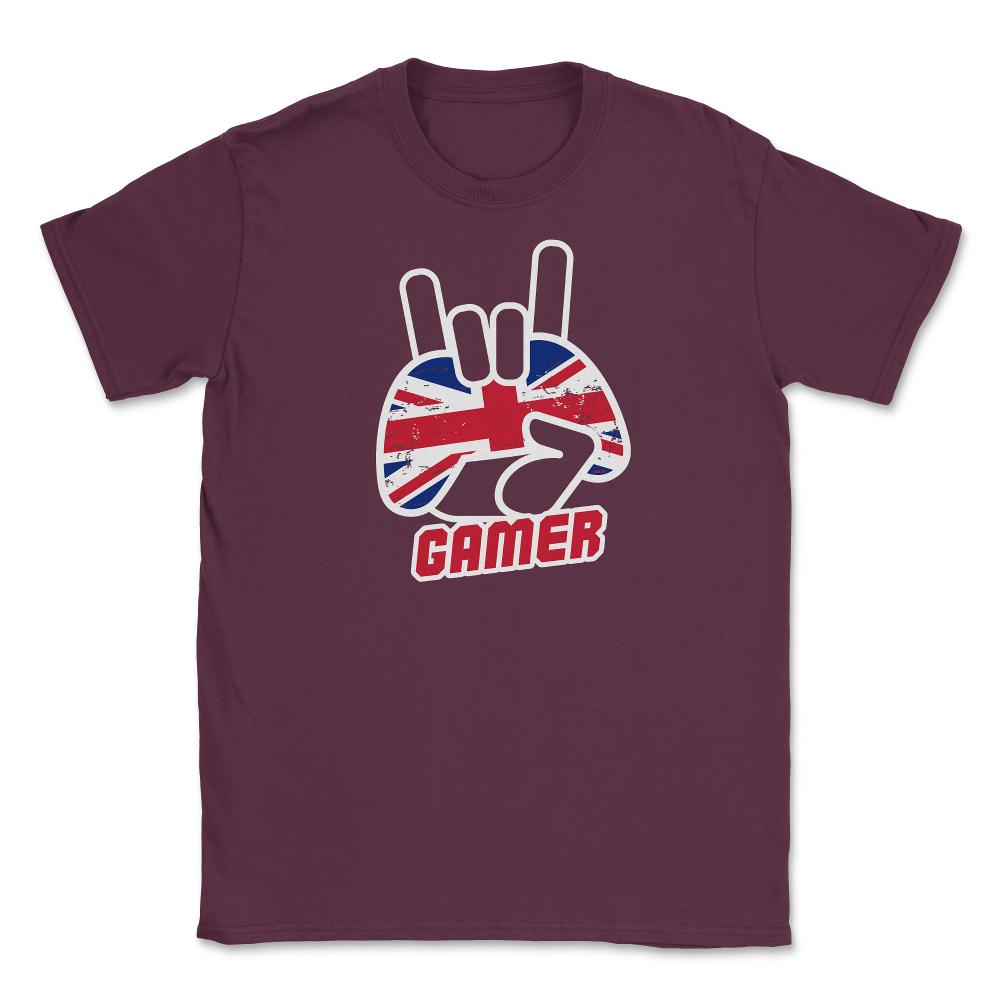 British Flag Gamer Fun Humor T-Shirt Tee Shirt Gift Unisex T-Shirt - Maroon