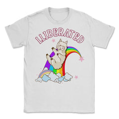 Rainbow Llama Gay Pride Funny Gift print Unisex T-Shirt - White