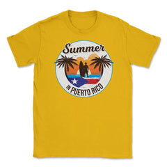 Summer in Puerto Rico Surfer Puerto Rican Flag T-Shirt Tee Unisex - Gold