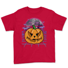 Vaporwave Halloween Jack o Lantern Fun Gift graphic Youth Tee - Red