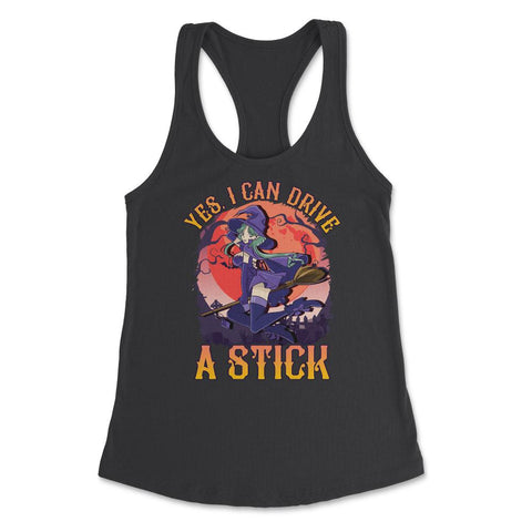 Yes, I can drive a stick Cute Anime Witch design Women's Racerback - Black