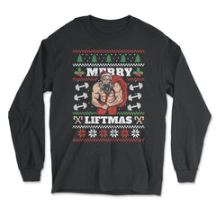 Merry Liftmas Christmas Pun Ugly graphic Style design - Long Sleeve T-Shirt - Black