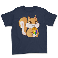 Gay Pride Kawaii Squirrel with Rainbow Nut Funny Gift design Youth Tee - Navy