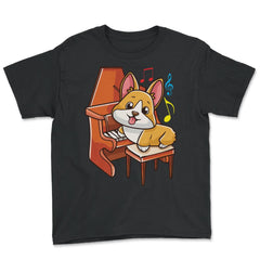 Cute Corgi and Piano for Music Lovers Gift  design Youth Tee - Black