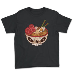 Ramen Skull Bowl Distressed Grunge Style Design Gift print Youth Tee - Black