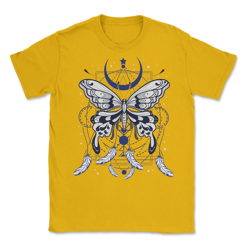 Butterfly Dreamcatcher Boho Mystical Esoteric Art print Unisex T-Shirt - Gold