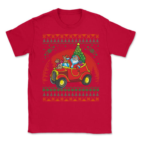 Santa Ugly Christmas Sweater Style Funny Humor Unisex T-Shirt - Red