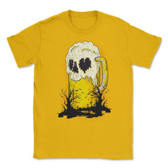 Halloween Beer Mug Skull Spooky Cemetery Humor Unisex T-Shirt - Gold