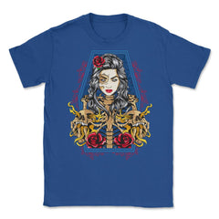 Skeleton Lady Death Halloween or Day of the Dead Unisex T-Shirt - Royal Blue