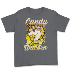 Candy Corn Unicorn Halloween Funny Candy Unicorn Youth Tee - Smoke Grey
