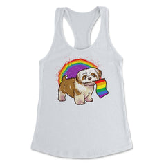 Funny Shih Tzu Dog Rainbow Pride design Women's Racerback Tank - White