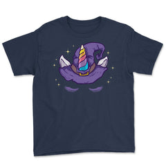 Unicorn Face with Long Lashes Witch Hat Characters Youth Tee - Navy