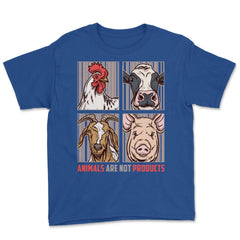 Animals Are Not Products Animal Rights Vegan print Youth Tee - Royal Blue