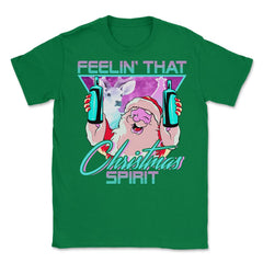 Retro Vaporwave Santa XMAS Spirit Funny Drinking Humor Unisex T-Shirt - Green