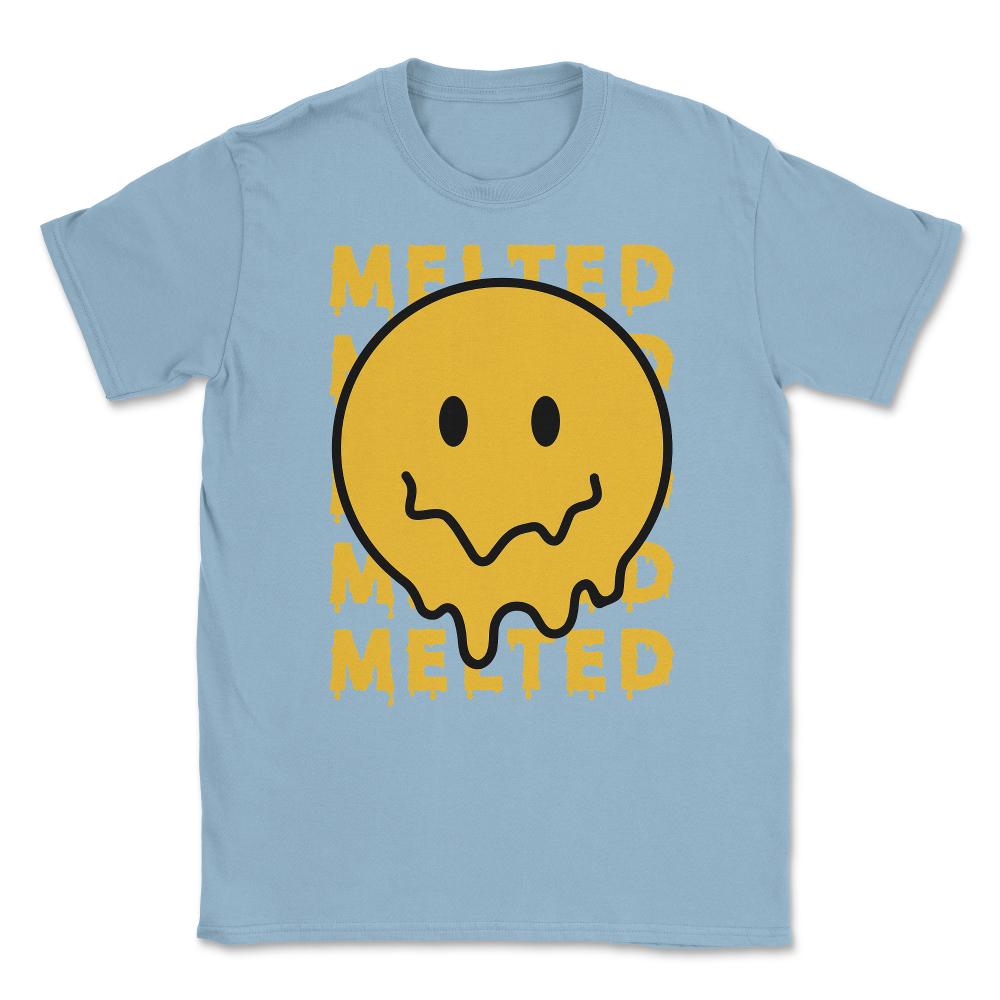 Melting Smiley Face Psychedelic Drip Emoticon design Unisex T-Shirt - Light Blue