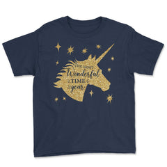Christmas Unicorn Most Wonderful time T-Shirt Tee Gift The most - Navy