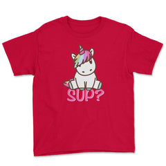 Sup? Unicorn Cute Funny graphic print Gift Youth Tee - Red