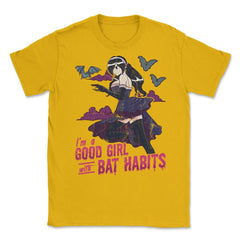 Goth Anime Bat Habits Girl Design print Unisex T-Shirt - Gold