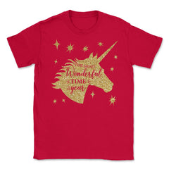 Christmas Unicorn Most Wonderful time T-Shirt Tee Gift The most - Red