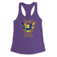 Rainbow Bee You! Gay Pride Awareness design Women's Racerback Tank - Purple