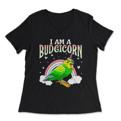 I am A Budgiecorn Funny & Cute Budgie Unicorn Parakeet print - Women's V-Neck Tee - Black