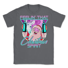 Retro Vaporwave Santa XMAS Spirit Funny Drinking Humor Unisex T-Shirt - Smoke Grey