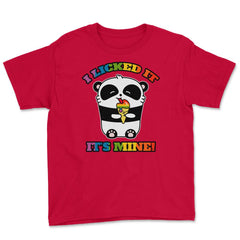 I licked it is mine! Rainbow Panda with ice cream design Youth Tee - Red