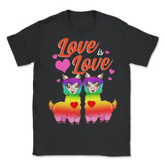 Love is Love Gay Pride Rainbow Llama Couple Funny Gift design - Unisex T-Shirt - Black