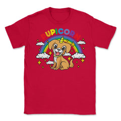 Gay Pride Rainbow Pupicorn Funny Puppy Unicorn Gift graphic Unisex - Red